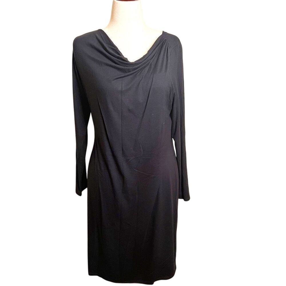 J. Jill dress Wearever Collection stretch knit black drape neck long sleeve Sz M